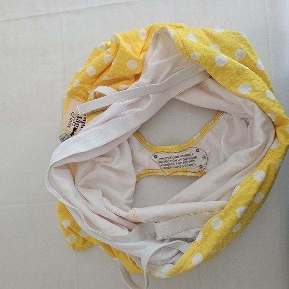 Unique Vintage Barbara One Piece Swimsuit 3X Yellow White Polka Dot Retro Pinup - Picture 12 of 14